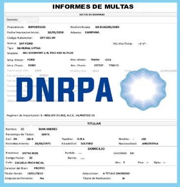Informe de Multas e Infracciones de Tránsito Online de la DNRPA